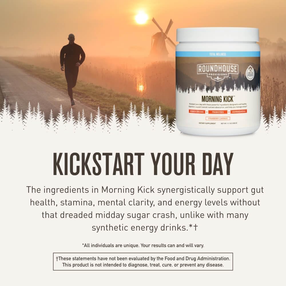 ROUNDHOUSE PROVISION Morning Kick Greens | Probiotics and Ashwagandha Powder for Gut Health | 30 Servings